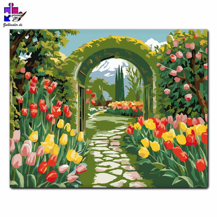 Frühlingsrosenbogen im Garten | Malen nach Zahlen-Zahlmaler.de