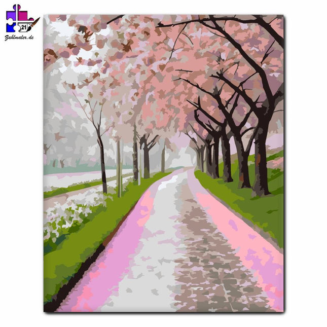 Kirschblüten Frühlingsspaziergang | Malen nach Zahlen-Zahlmaler.de