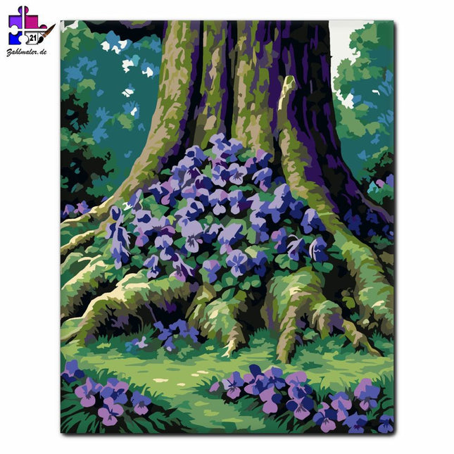 Blühende Viola unter der alten Eiche | Malen nach Zahlen-Zahlmaler.de