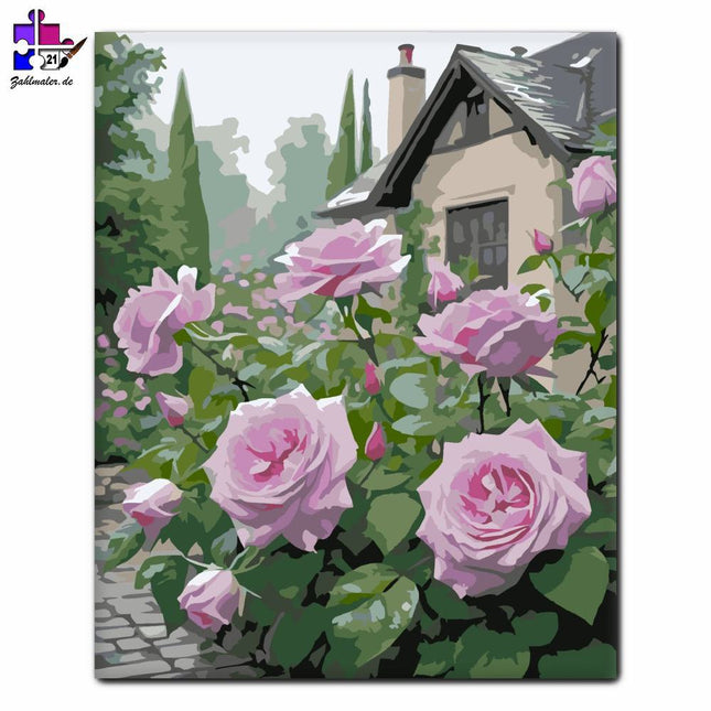 Frühlingsgarten mit Rosen | Malen nach Zahlen-Zahlmaler.de