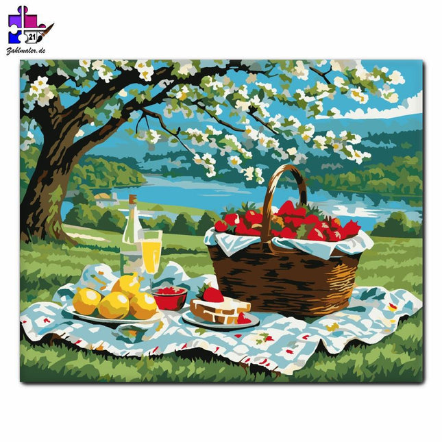 Frühlingspicknick unter dem Kirschbaum | Malen nach Zahlen-Zahlmaler.de