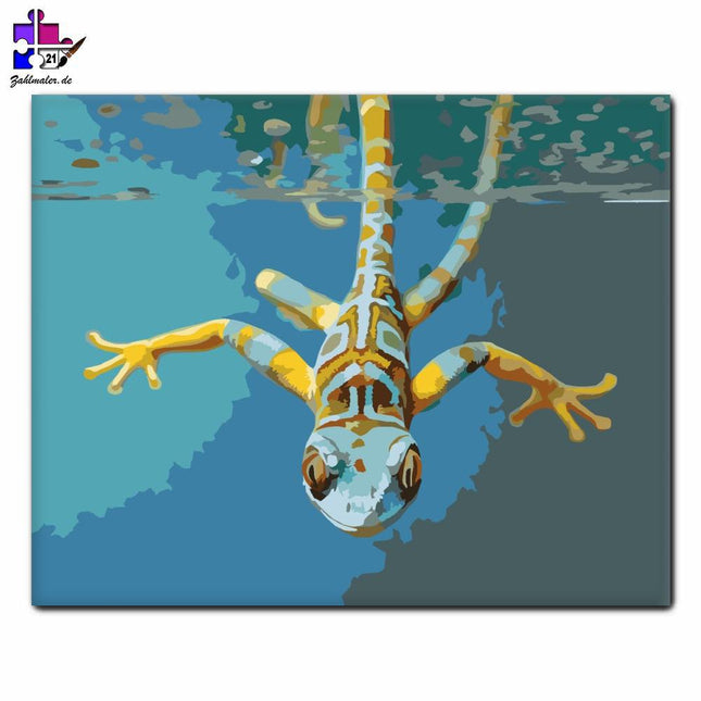 Lustiger Gekko auf einer Glasfläche | Malen nach Zahlen-Zahlmaler.de