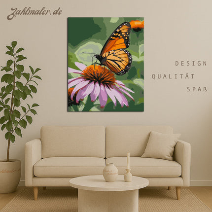 Orange Schwarz Schmetterling Lila auf Pfingstrosen | Malen nach Zahlen-Zahlmaler.de