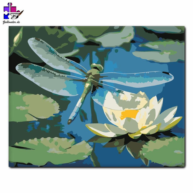 Libelle auf Lotusblume | Malen nach Zahlen-Zahlmaler.de