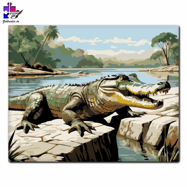 Nilkrokodil am Flussufer | Malen nach Zahlen-Zahlmaler.de
