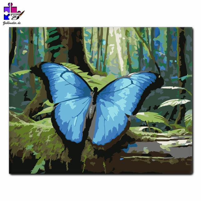 Blauer Morpho Schmetterling Wald | Malen nach Zahlen-Zahlmaler.de