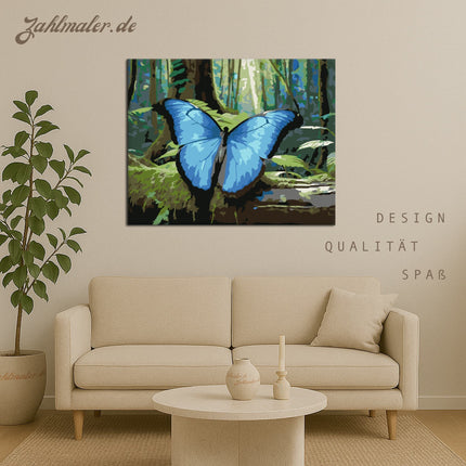 Blauer Morpho Schmetterling Wald | Malen nach Zahlen-Zahlmaler.de