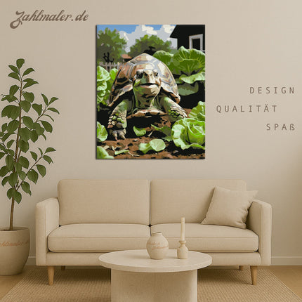 Lächelnde Schildkröte im Garten | Malen nach Zahlen-Zahlmaler.de