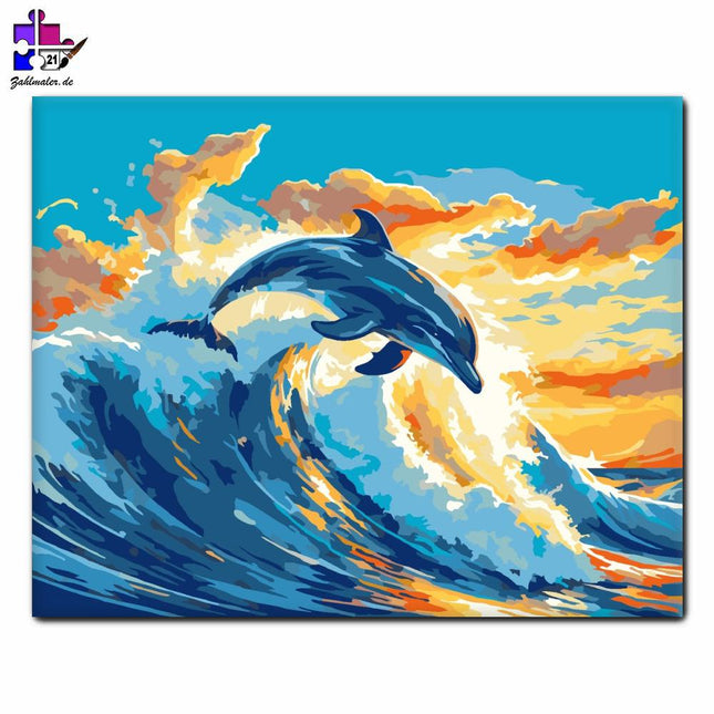 Delfin auf dem Kamm der Wellen | Malen nach Zahlen-Zahlmaler.de