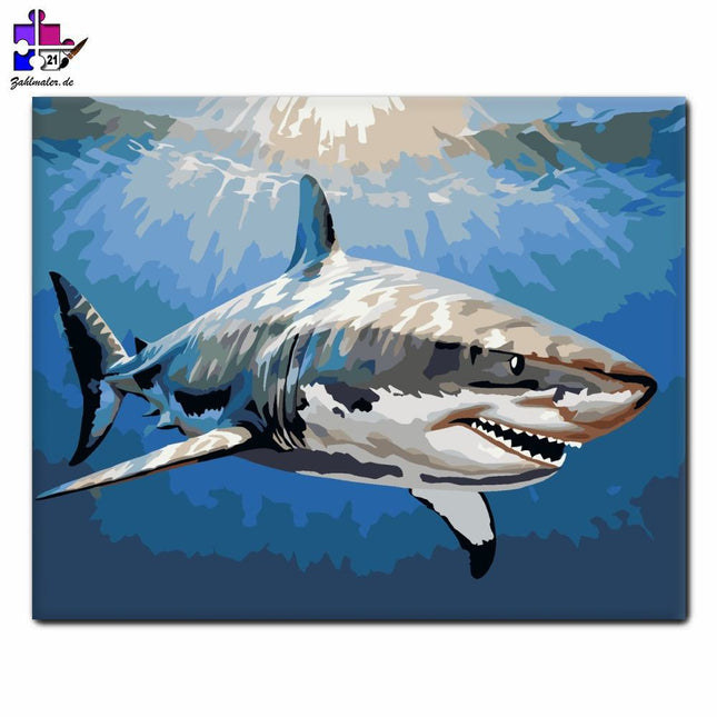 Weißer Hai unter der Wasseroberfläche | Malen nach Zahlen-Zahlmaler.de