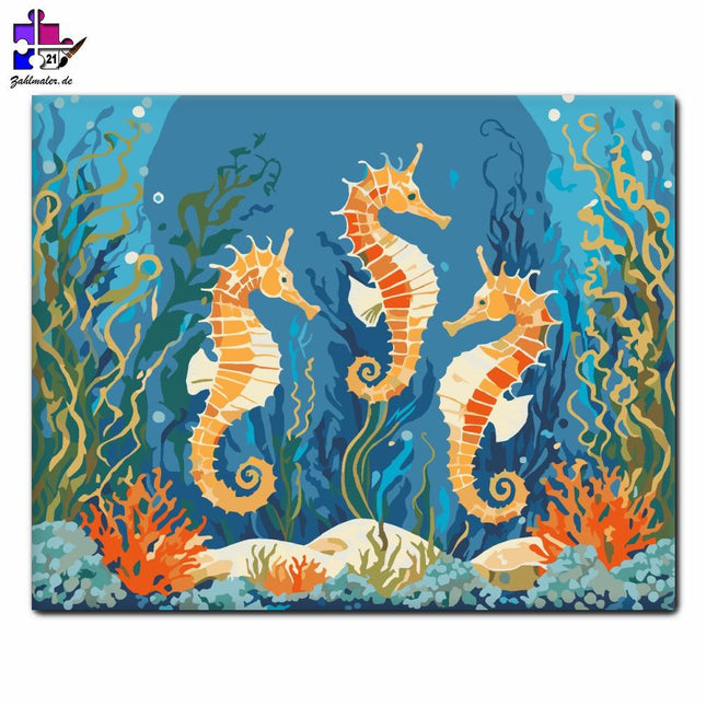 Seepferdchen unter dem Seegras | Malen nach Zahlen-Zahlmaler.de