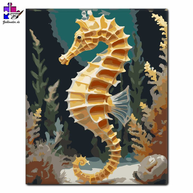 Goldenes Seepferdchen inmitten von Seegras | Malen nach Zahlen-Zahlmaler.de