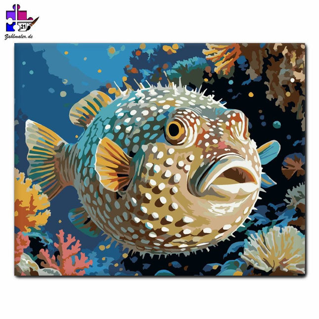 Überraschender schwimmender Kugelfisch | Malen nach Zahlen-Zahlmaler.de