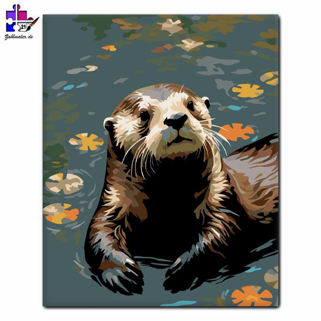 Lustiger Seeotter im Seegras-Teich | Malen nach Zahlen-Zahlmaler.de