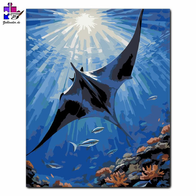 Fliegende Manta-Rochen in der Tiefsee | Malen nach Zahlen-Zahlmaler.de