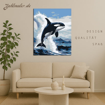 Springender Orca über den Wellen | Malen nach Zahlen-Zahlmaler.de