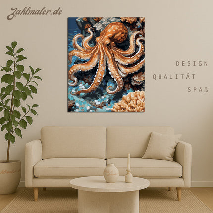 Tarnender Oktopus auf dem felsigen Meeresgrund | Malen nach Zahlen-Zahlmaler.de