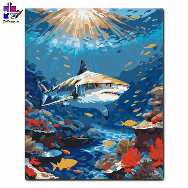 Tigerhai in der Bunten Zátony | Malen nach Zahlen-Zahlmaler.de