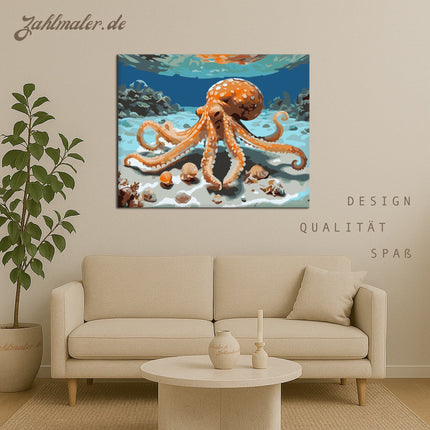 Neugieriger Oktopus und Muscheln | Malen nach Zahlen-Zahlmaler.de