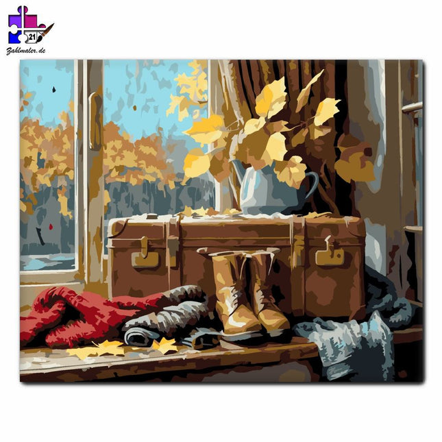 Herbststillleben mit Koffer | Malen nach Zahlen-Zahlmaler.de