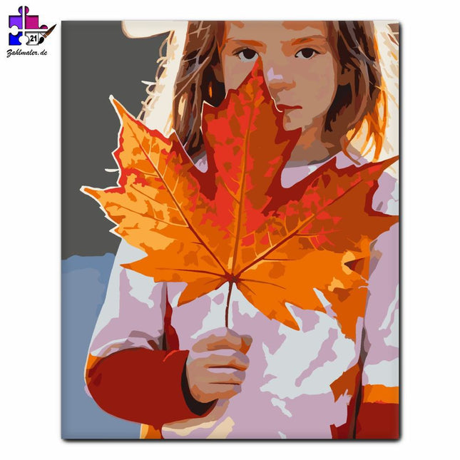 Kinder Herbst mit Ahornblättern | Malen nach Zahlen-Zahlmaler.de
