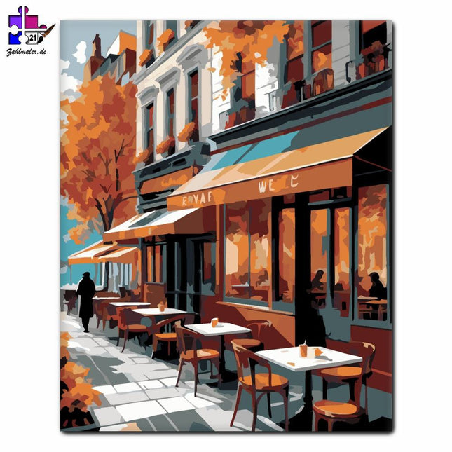 Herbst-Café-Terrasse | Malen nach Zahlen-Zahlmaler.de