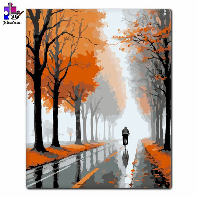 Herbstweg mit Fahrrad | Malen nach Zahlen-Zahlmaler.de