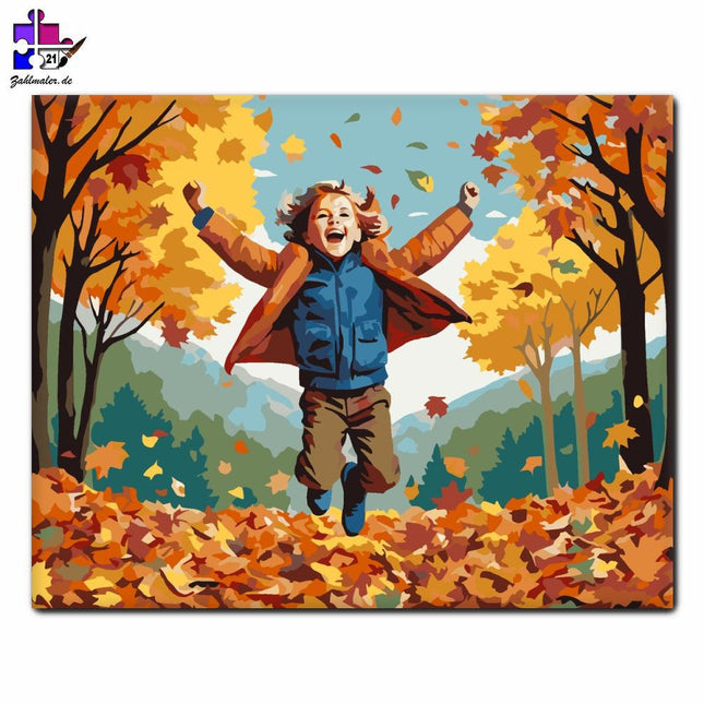Kinder und Herbstblätter | Malen nach Zahlen-Zahlmaler.de