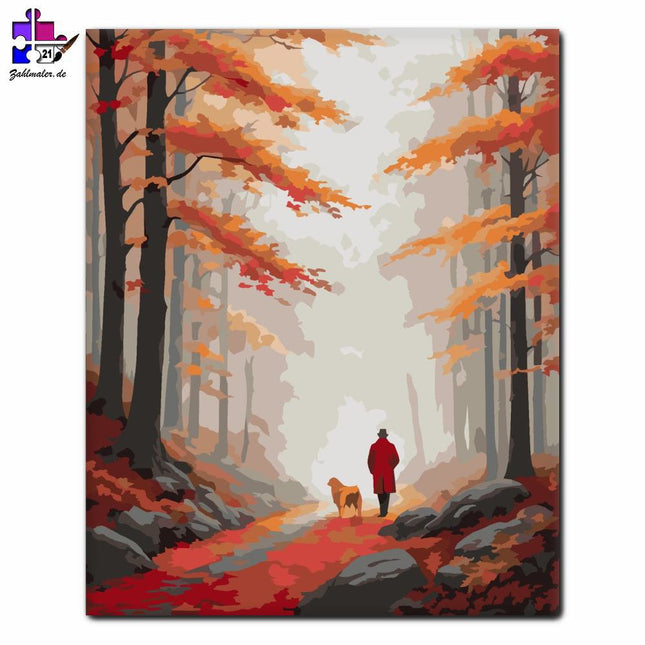 Herbstlicher Waldspaziergang mit Hund | Malen nach Zahlen-Zahlmaler.de