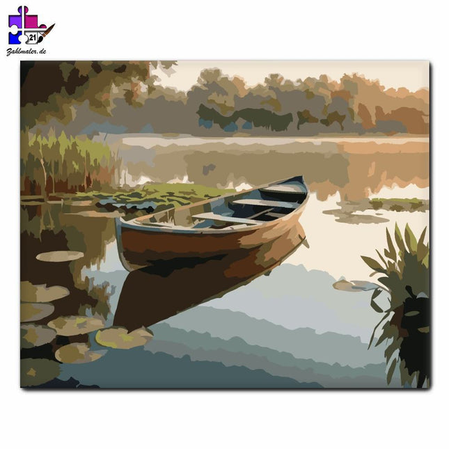 Ruhiges Boot am Seeufer | Malen nach Zahlen-Zahlmaler.de