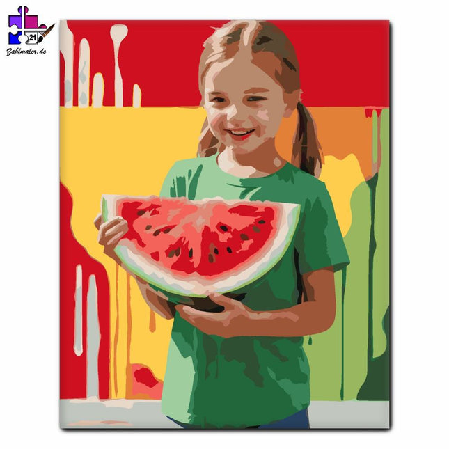 Kind und Wassermelone | Malen nach Zahlen-Zahlmaler.de