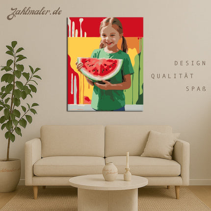 Kind und Wassermelone | Malen nach Zahlen-Zahlmaler.de