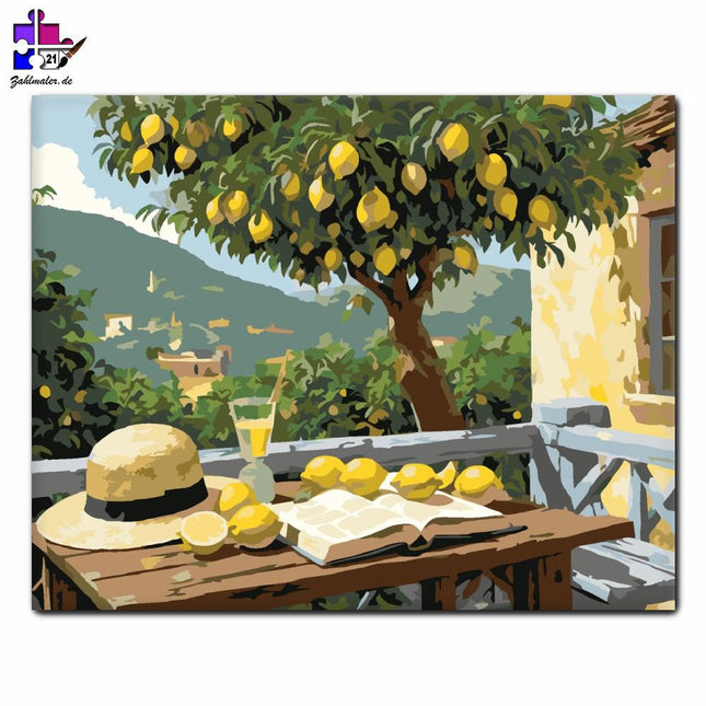 Zitronenbaum auf der Terrasse | Malen nach Zahlen-Zahlmaler.de