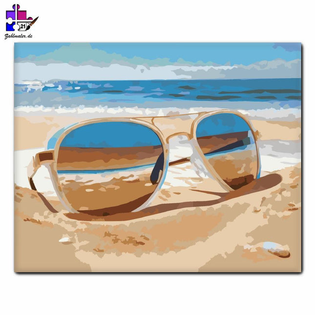 Sonnenstrand mit Sonnenbrille | Malen nach Zahlen-Zahlmaler.de