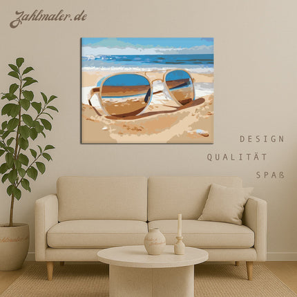 Sonnenstrand mit Sonnenbrille | Malen nach Zahlen-Zahlmaler.de