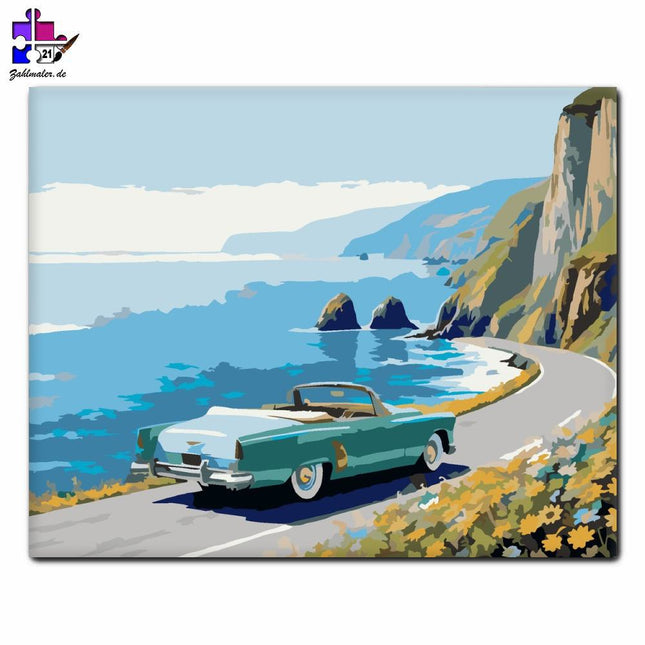 Mit dem Cabrio an die Küste | Malen nach Zahlen-Zahlmaler.de