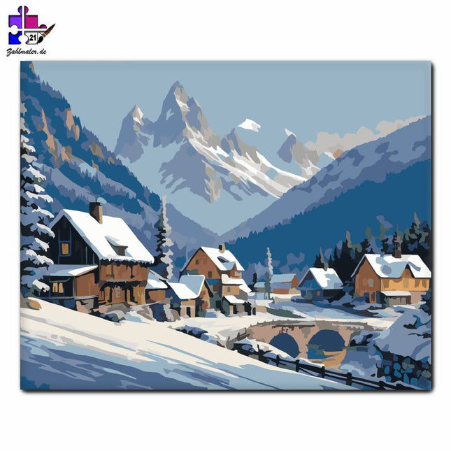 Snowy Mountain Village | Malen nach Zahlen-Zahlmaler.de