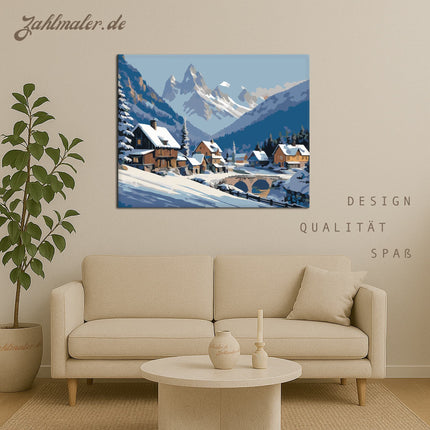 Snowy Mountain Village | Malen nach Zahlen-Zahlmaler.de