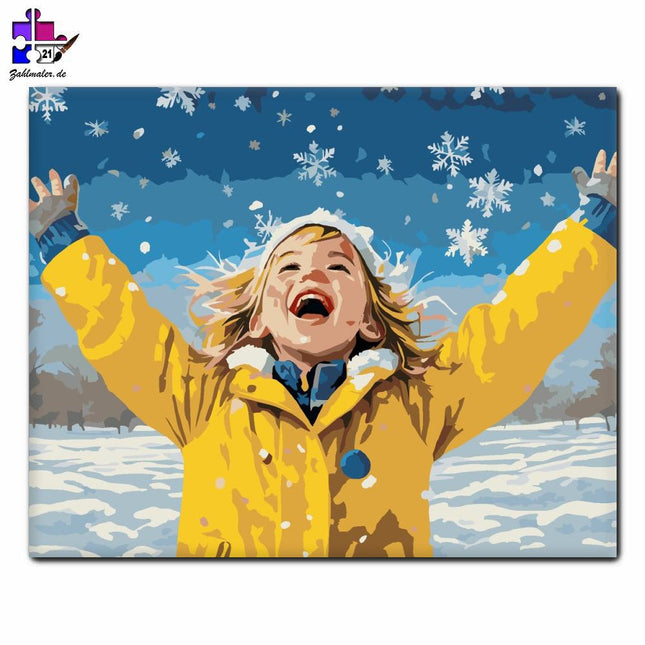 Kinder finden Freude im Schnee | Malen nach Zahlen-Zahlmaler.de