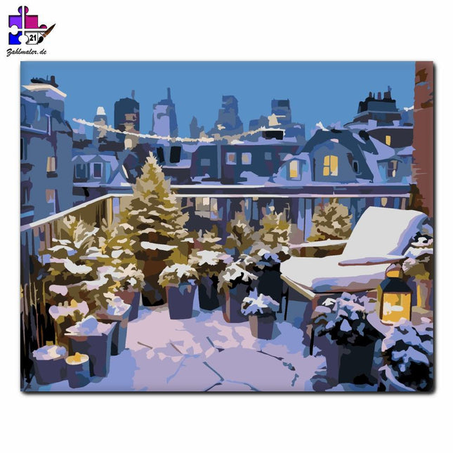 Verschneiter Dachgarten der Stadt | Malen nach Zahlen-Zahlmaler.de