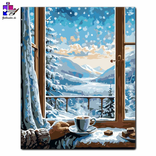 Winterlandschaft durch das Fenster | Malen nach Zahlen-Zahlmaler.de