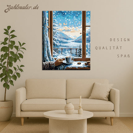 Winterlandschaft durch das Fenster | Malen nach Zahlen-Zahlmaler.de