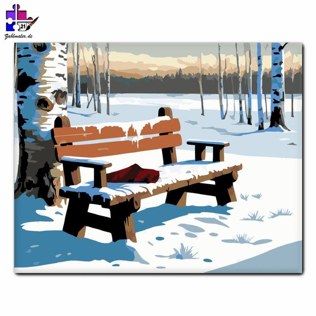 Verschneite Bude unter den Birken | Malen nach Zahlen-Zahlmaler.de