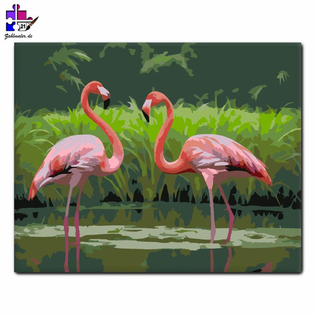 Flamingo-Paar im Greenbelt-Sumpf | Malen nach Zahlen-Zahlmaler.de