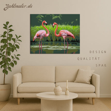 Flamingo-Paar im Greenbelt-Sumpf | Malen nach Zahlen-Zahlmaler.de
