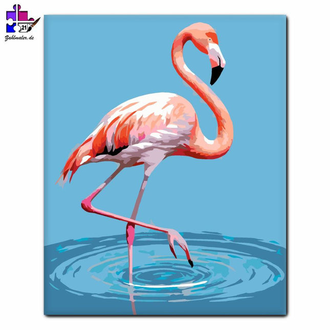 Anmutiger Flamingo im seichten Wasser | Malen nach Zahlen-Zahlmaler.de