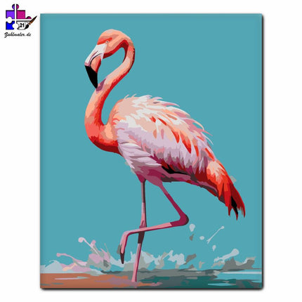 Eleganter Flamingo im seichten Wasser | Malen nach Zahlen-Zahlmaler.de