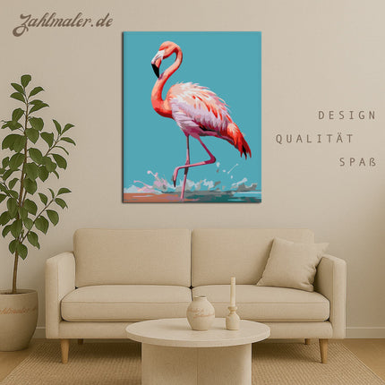 Eleganter Flamingo im seichten Wasser | Malen nach Zahlen-Zahlmaler.de