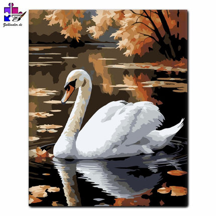 Schwan auf dem Herbstsee | Malen nach Zahlen-Zahlmaler.de