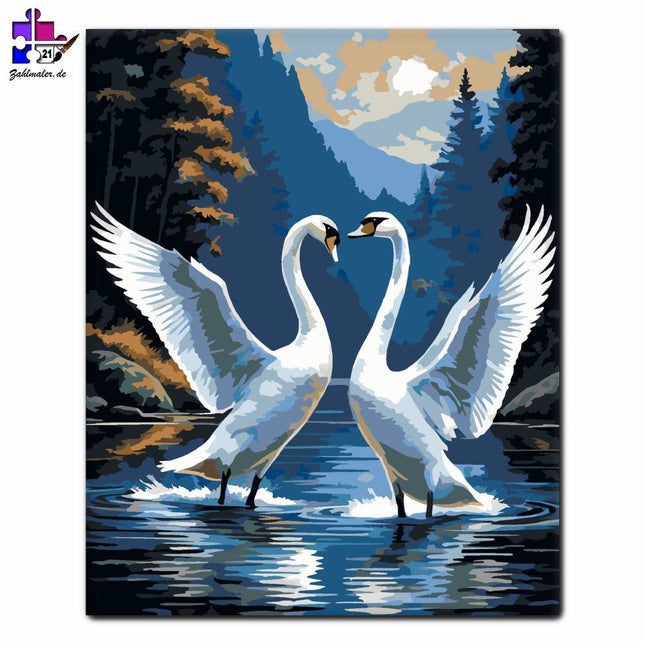 Tanz der Schwäne auf dem Bergsee | Malen nach Zahlen-Zahlmaler.de